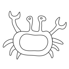 Crab. Hand drawn vector illustration in doodle style on white background. Isolated black outline. Sea and ocean animals theme. Great for kids coloring books.