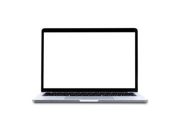 Modern Laptop computer with blank screen isolated on white background.