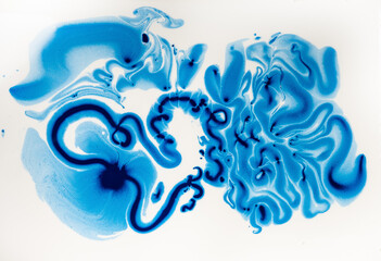 Stains of paint on the water,Abstract  blue background,Contemporary art.