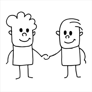 vector illustration in doodle style. two men hold hands. simple line drawing, clipart on the theme of lgbt, family, relationships, love, friendship.