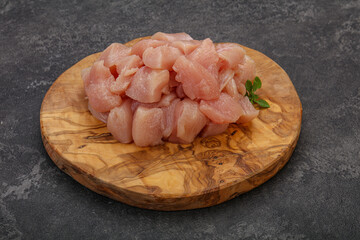 Raw diced chicken for cooking