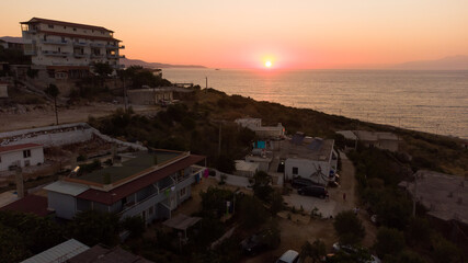 sunset on Albania beach shiny