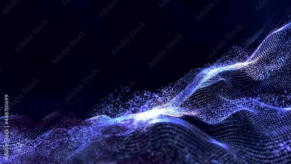 Fototapete seamless loop of abstract glow defocused digital particle waves with bokeh. animated plexus backgrou