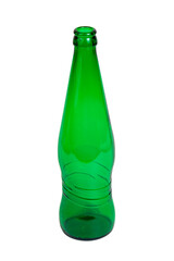 Empty green glass bottle of beer or lemonade isolated on the white background