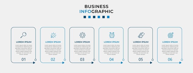 Vector Infographic design business template with icons and 6 options or steps. Can be used for process diagram, presentations, workflow layout, banner, flow chart, info graph