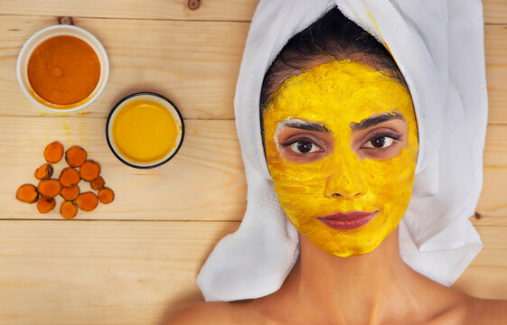 A Young Woman's Face With Home Made Face Mask Applied For Skin Care.