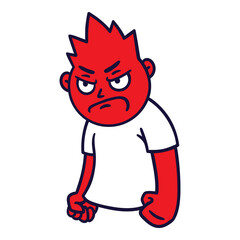 Man with angry emotion. Mad emoji avatar. Portrait of a grumpy person. Cartoon style. Flat design vector illustration.