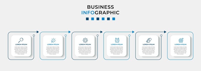Vector Infographic design business template with icons and 6 options or steps. Can be used for process diagram, presentations, workflow layout, banner, flow chart, info graph