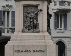 Statue to the writer Alessandro Manzoni in Lecco, Italy - obrazy, fototapety, plakaty