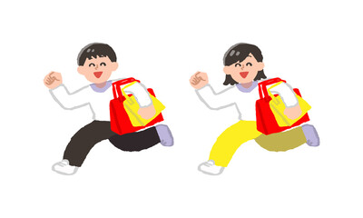 紙袋を持って走る長袖姿の人物