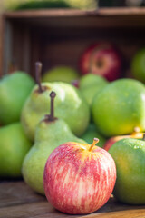 Apples and Pears on Natural wood