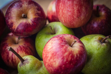 Apples and Pears on Natural wood