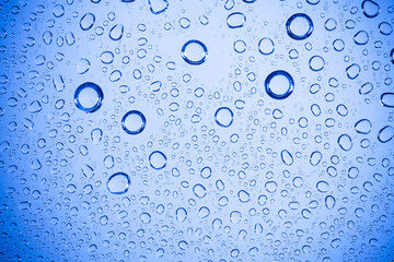 Water bubble on Blue glass.