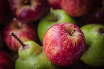 Apples and Pears on Natural wood