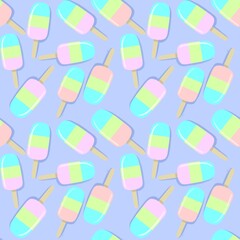 Seamless pattern with ice cream . The illustration is drawn with live lines by hand in the doodle style. Design for clothing fabric and other items.