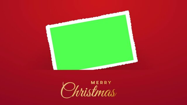 Merry Christmas with photo, blank frame. Animated template for invitation or greeting with picture or video to insert, green chroma key.