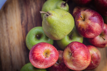 Apples and Pears on Natural wood