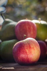 Apples and Pears on Natural wood