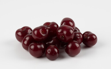 Isolated on White Cherry Background. Cherry isolated. Sour cherry. Cherries  on white. Sour cherries on white. 