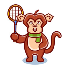 cute monkey cartoon animal holding a badminton racket