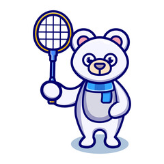cute polar bear animal holding a badminton racket