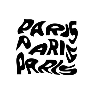 Paris typography text or slogan with wavy letters. T-shirt graphic with ripple or glitch effect. Abstract print, banner, poster, emblem design. Vector illustration.
