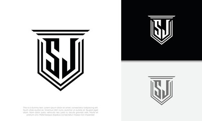 Initials SJ logo design. Luxury shield letter logo design.