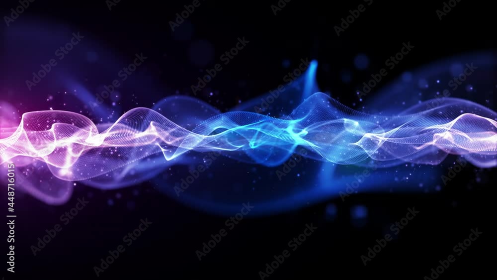 Aufkleber digital particles wave flow with bokeh motion abstract background. seamless loop 4k