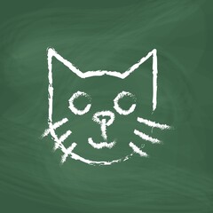 Cat line Icon design white chalk. Draw a picture on the blackboard.