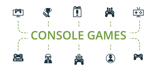 Console Games icon set. Contains editable icons theme such as race games, game console, avatar and more.