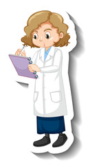 A girl in science gown cartoon character sticker