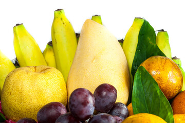 Fresh fruit in the basket on a white background.