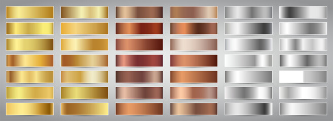 Fototapeta Big set of metal gradients. Golden, bronze and silver. Vector isolated illustration. obraz