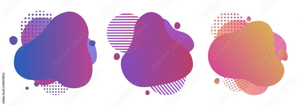 Poster set of colorful abstract liquid design gradient shapes. geometric modern splash halftone for text co