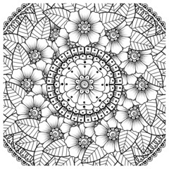 Obraz premium Mehndi flower for henna, mehndi, tattoo, decoration. decorative ornament in ethnic oriental style. doodle ornament. coloring book page.