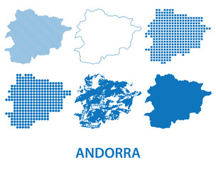 map of Principality of Andorra - vector set of silhouettes in different patterns