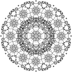 Mehndi flower for henna, mehndi, tattoo, decoration. decorative ornament in ethnic oriental style. doodle ornament. coloring book page.
