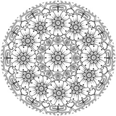 Mehndi flower for henna, mehndi, tattoo, decoration. decorative ornament in ethnic oriental style. doodle ornament. coloring book page.