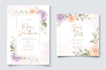 Obraz na płótnie Canvas Soft floral and leaves wedding invitation card design