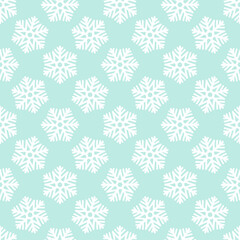 Vector Winter Snowflakes Seamless Pattern. Christmas hand drawn white snow print on blue background. New year pastel texture for print, wrapping paper, design, fabric, decor, gift, backgrounds