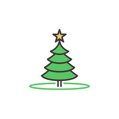 Green Christmas Tree with Yellow Star vector concept icon