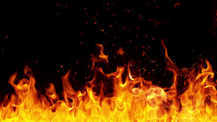 Texture of flames isolated on black background.