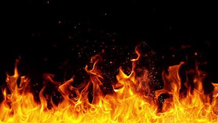 Fototapeta na wymiar Texture of flames isolated on black background.