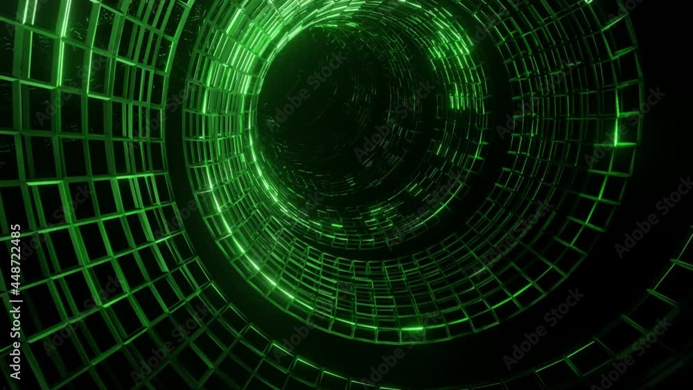 Aufkleber flying through an endless abstract tunnel with glowing rainbow lines. 3d render