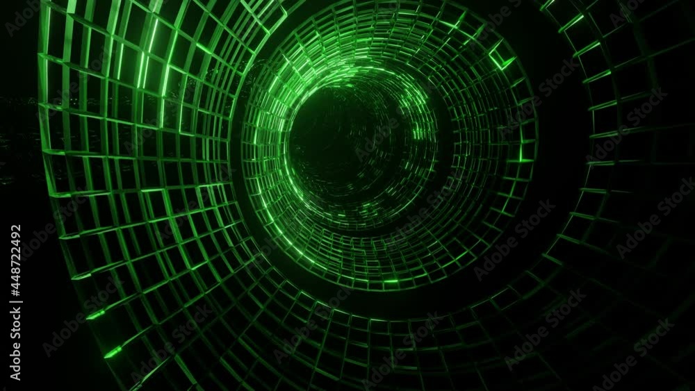 Aufkleber flying through an endless abstract tunnel with glowing rainbow lines. 3d render