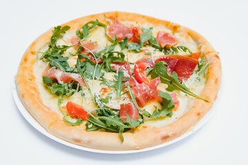 Mixed pizza from top isolated on white background clipping path included.