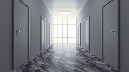 The Corridor in office building. 3D rendering