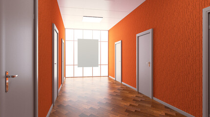 The Corridor in office building. 3D rendering