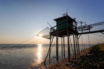 Traditional carrelet fishing hut in the Gironde estuary