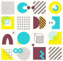 Fototapeta premium Seamless pattern with bright bold geometric shapes. Colorful abstract background. Vector illustration.